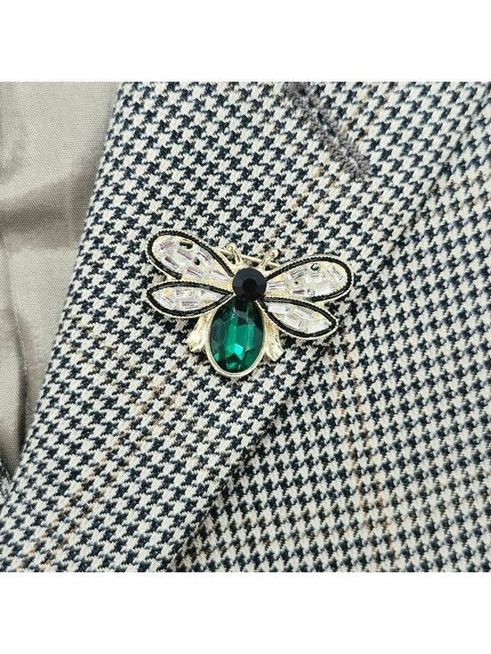 None Other - ⭐Gold Tone Rhinestone Green Emerald Fly Brooch Pin Animal Insect Vintage Vibes⭐